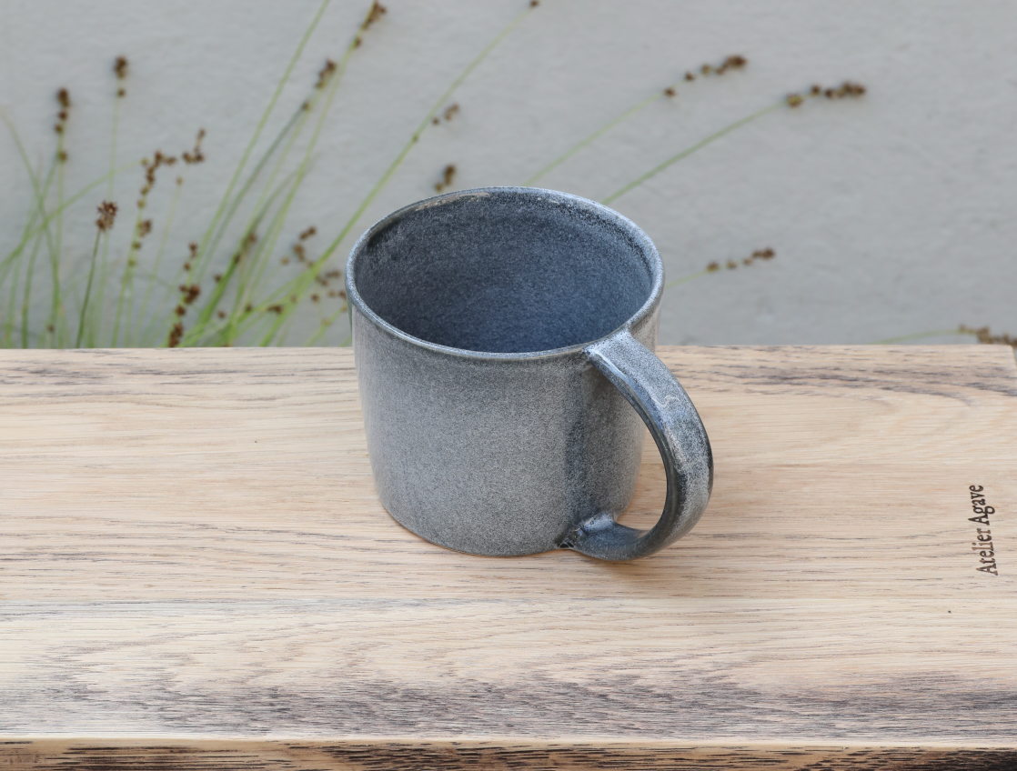 Flat Bottom Mug with Wood Lid, Ceramic Tea Cup for Coffee Warmer, White