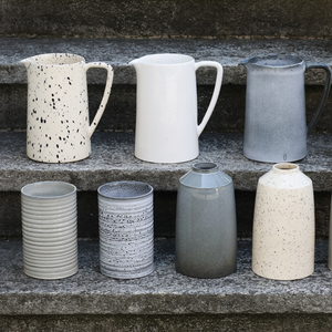 Vases jugs ceramic stoneware gray blue dotted white handmade