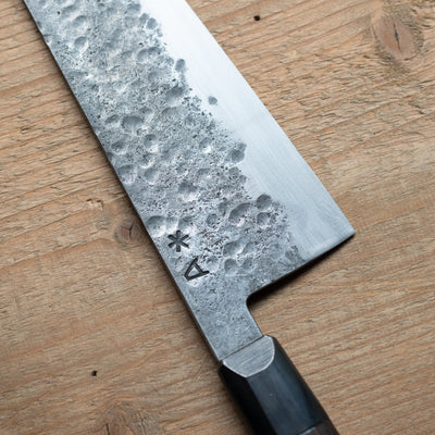Santoku kitchen knife with boxwood handle
