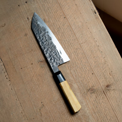 Santoku kitchen knife with boxwood handle