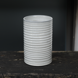 Utensils container with grooves structure light gray ceramic stoneware