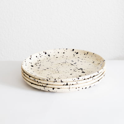 small breakfast plate stoneware plate with black color dots handmade
