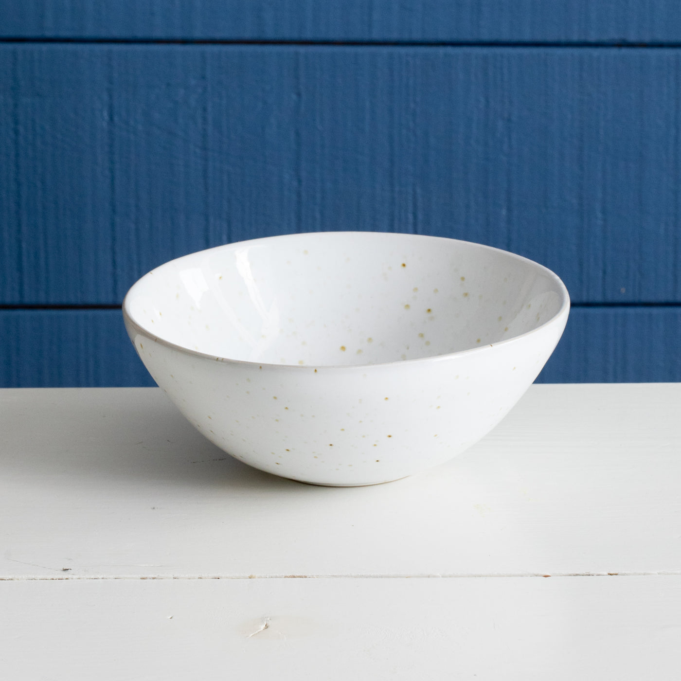 Muesli Bowl Cereal Bowl in reactive white glaze with spots organic shape