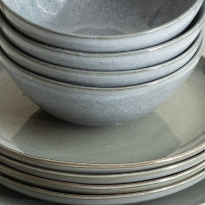 Tableware set stoneware gray blue green organic handmade Portugal Bowl plate