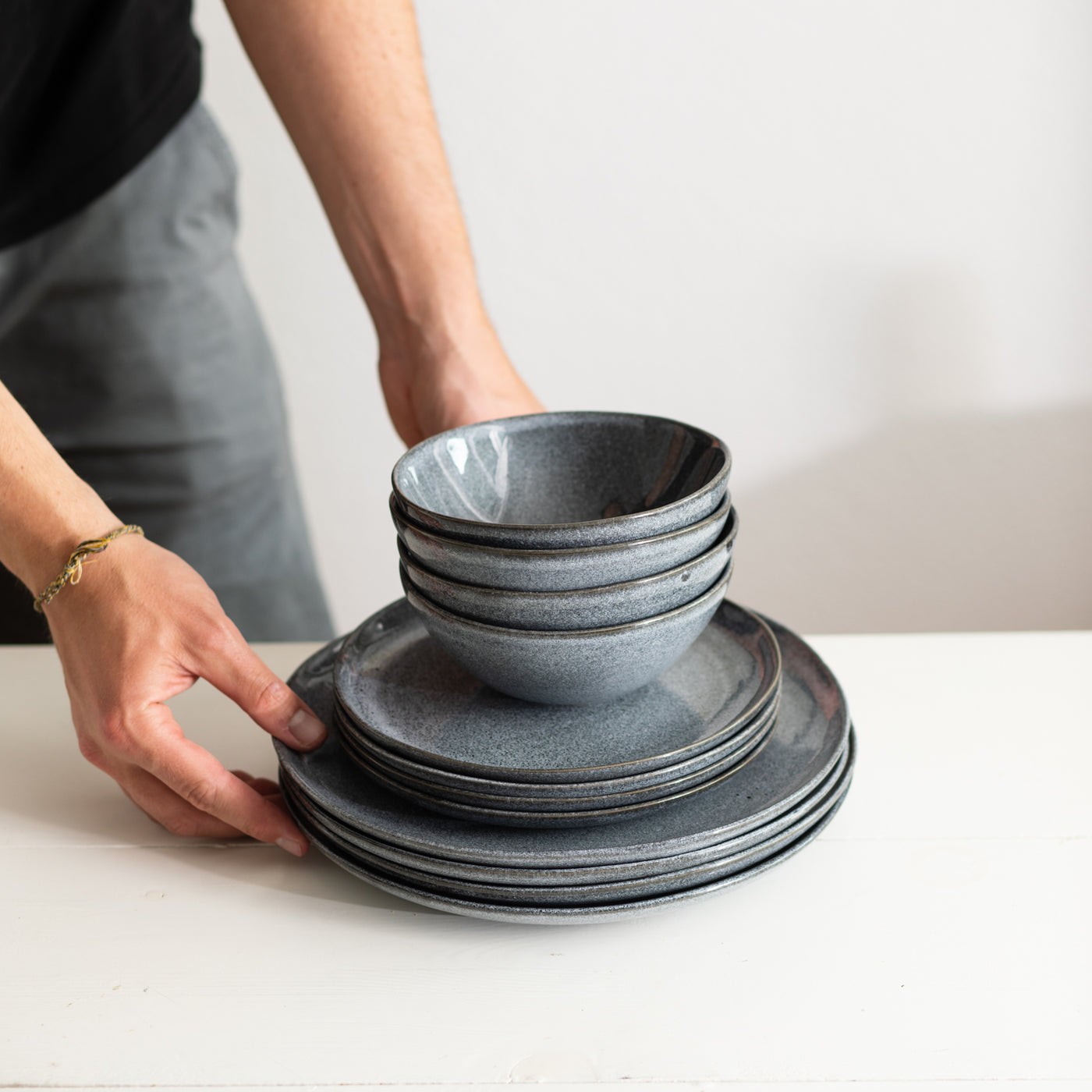 Stoneware Tableware Set Blue Sand reactive glaze