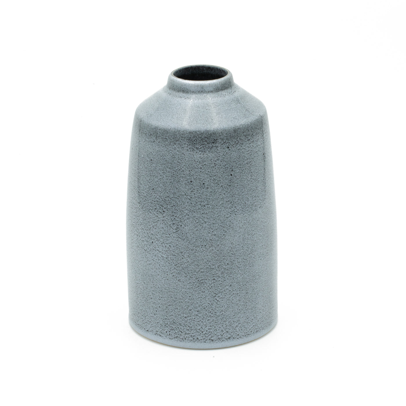 Simple blue vase that gets smaller towards the top and offers a stable opening for bouquets