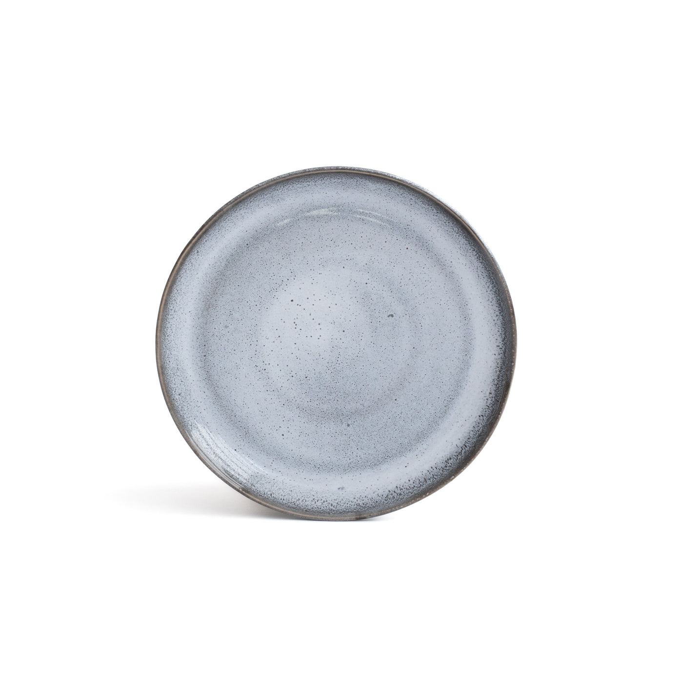 Blue slightly mottled small starter plate with dark blue rim