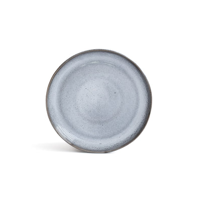 Blue slightly mottled small starter plate with dark blue rim