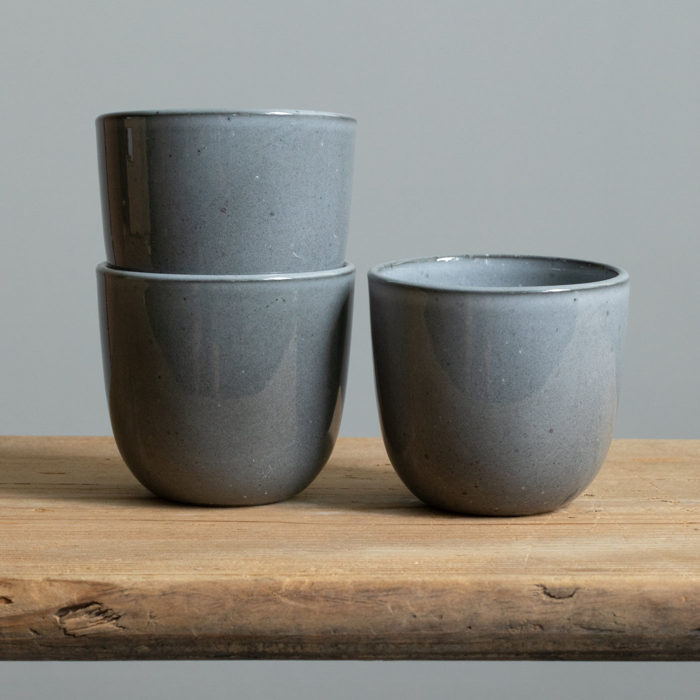 Stacked cappuccino mug in dark gray Stormy Sea glaze made of sturdy stoneware