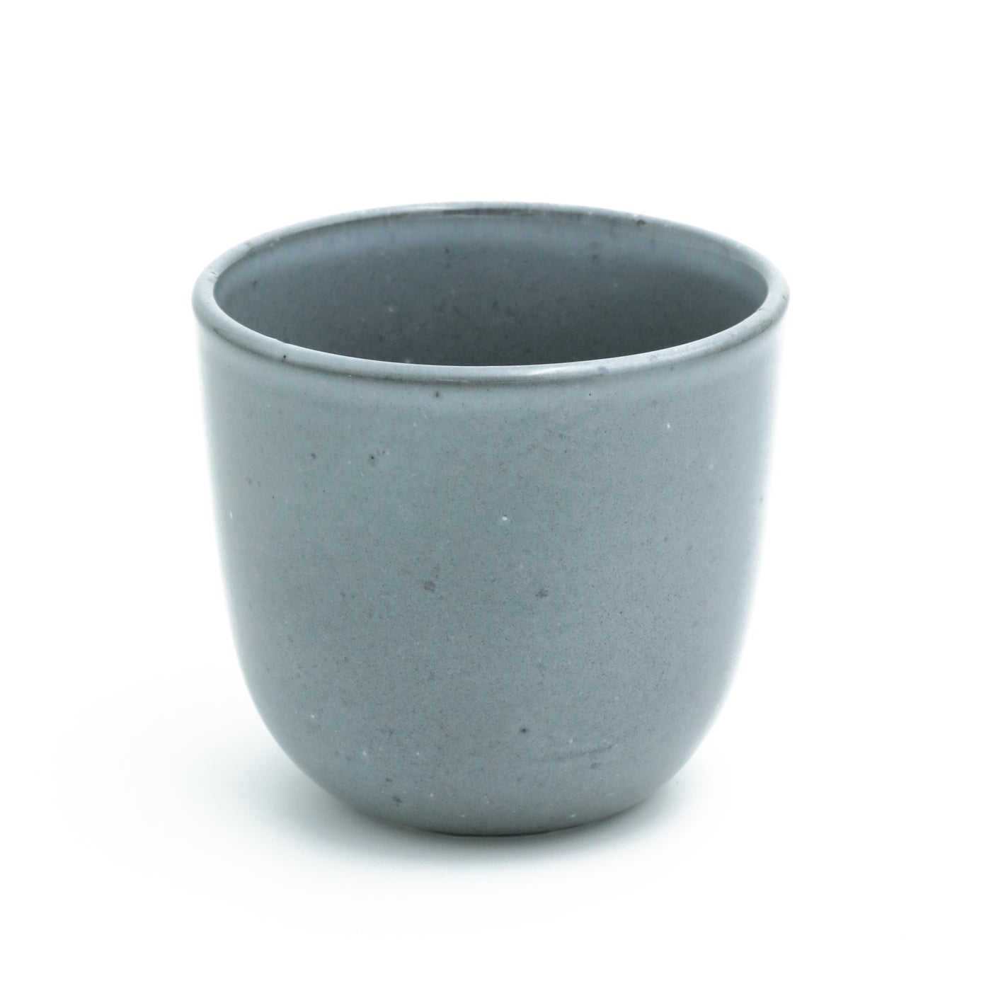 Dark gray coffee cup without handle cropped against a white background