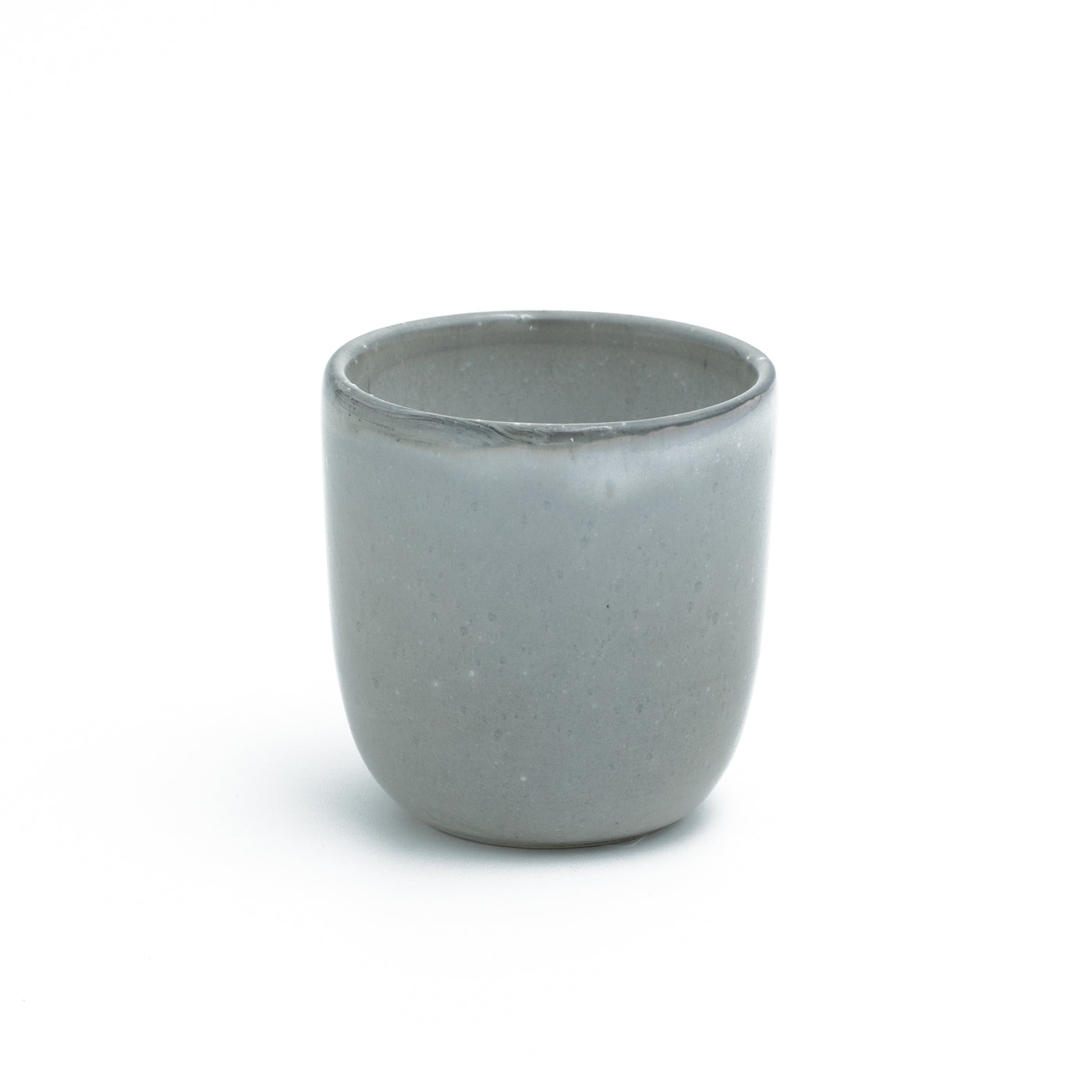 Dark gray espresso mug without handle cropped against a white background