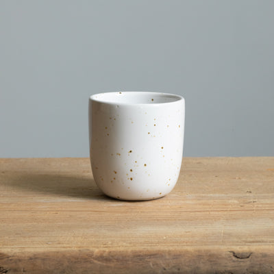 White espresso mug with golden brown dots without handle