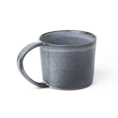 Large teacup with handle in modern style with blue mottled reactive glaze