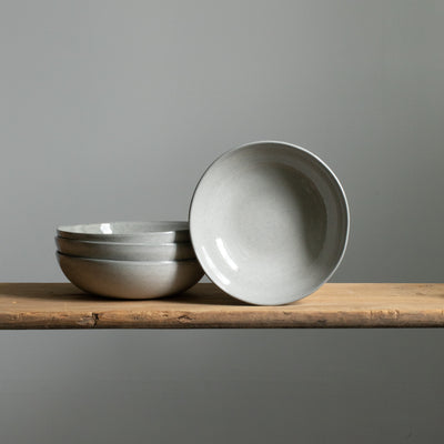 Large round robust pasta plate made of stoneware in gastro quality in light gray reactive glaze