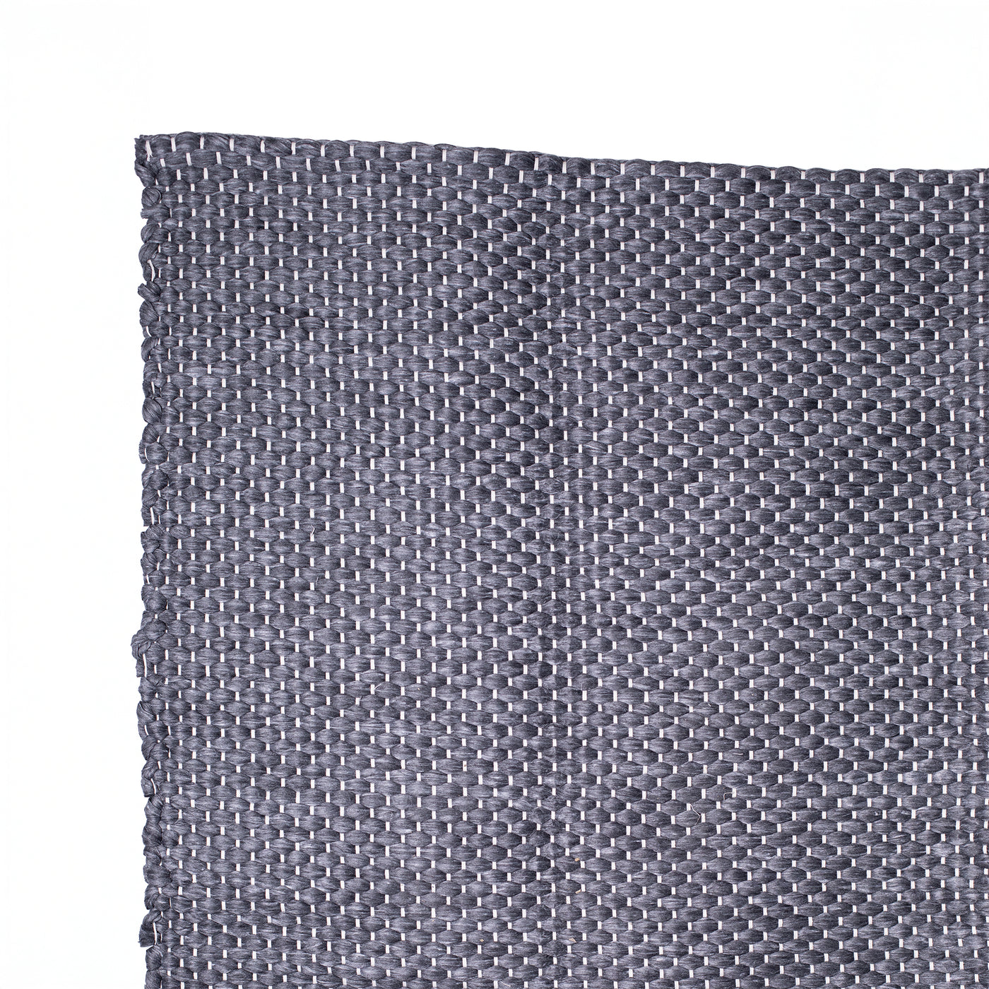 Close-up of a 150x200cm rug in dark gray with fine white hand-woven lines