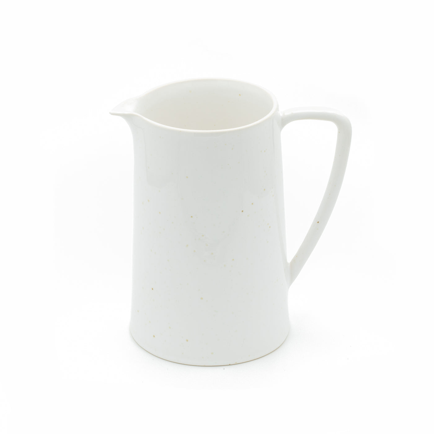 White jug with large fine handle cropped against a white background
