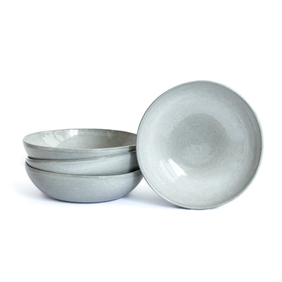 Light gray stackable deep pasta plate cropped against a white background