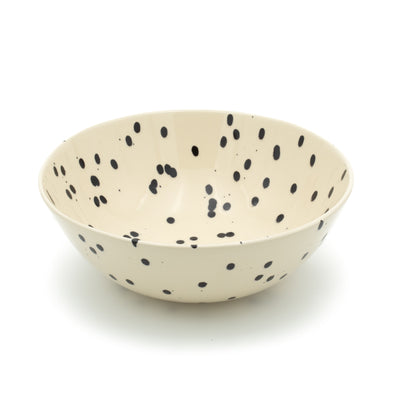 Large salad bowl open to the outside with cream-colored black dotted glaze 