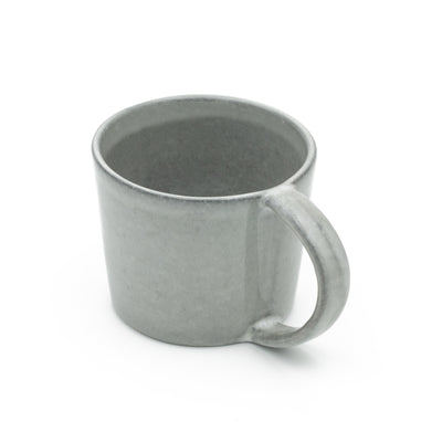 Large 400ml tea cup with handle in light gray cut out against a white background