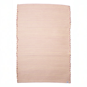 Striped two-tone bathroom rug with pink and yellow stripes hand-woven in Portugal