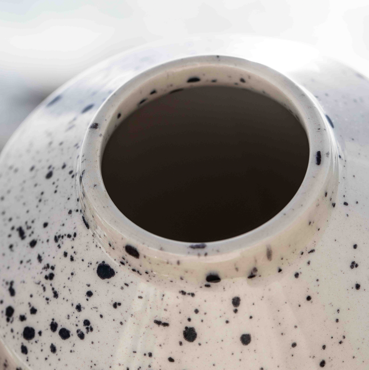 Detailed view of the opening of the flower vase in Black Dots